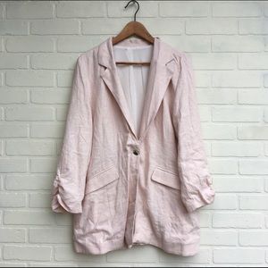 BP Pink Linen Blend Ruched Sleeve Blazer